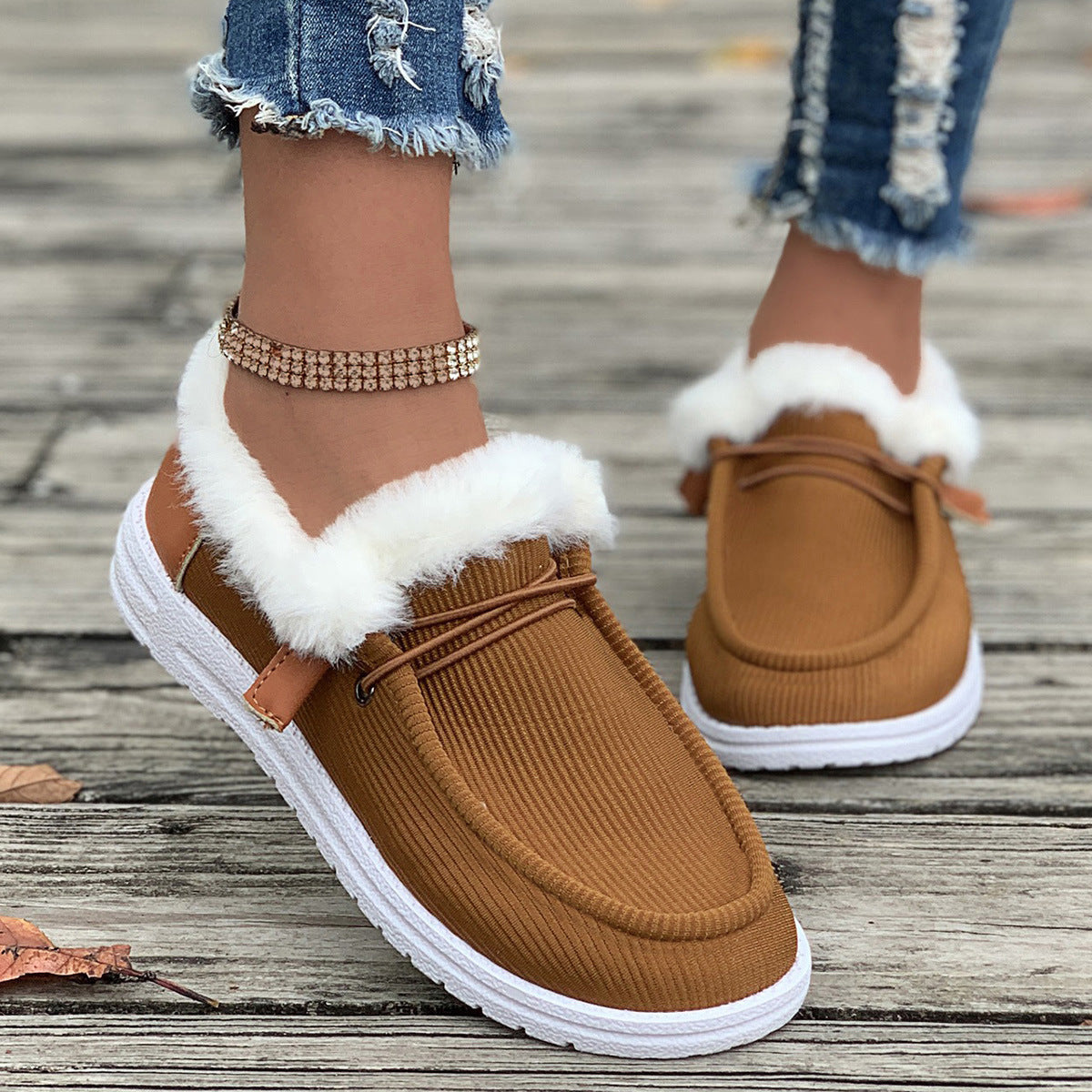 Women's casual shoes with plush and fuzzy cotton shoes